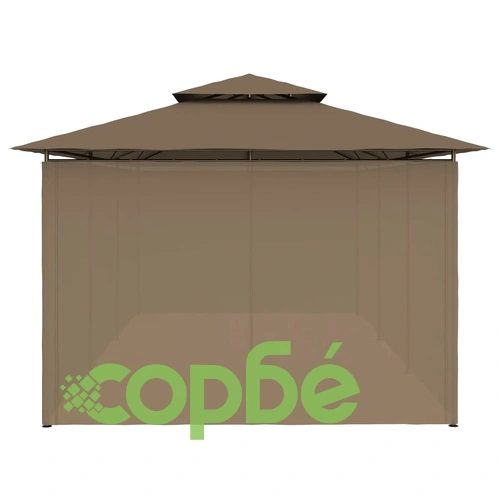 Шатра със завеси, 600x298x270 см, таупе, 180 г/м² ➤ топ цена ➤ sorbe.bg