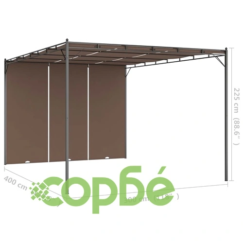 Градинска шатра със странична завеса, 4x3x2,25 м, таупе ➤ топ цена ➤ sorbe.bg