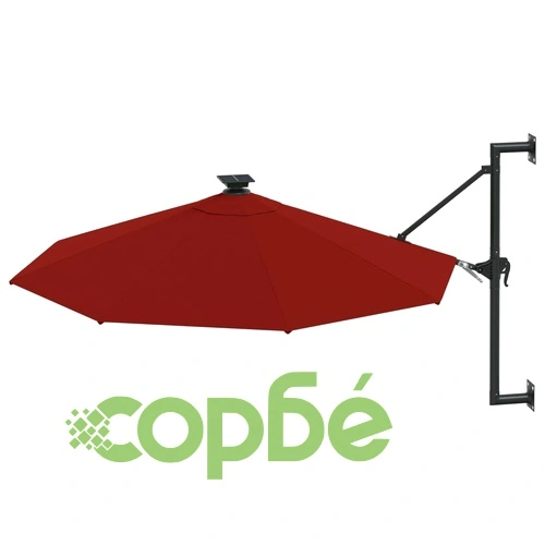 Градински чадър за монтаж на стена, с LED, 300 см, теракота ➤ топ цена ➤ sorbe.bg