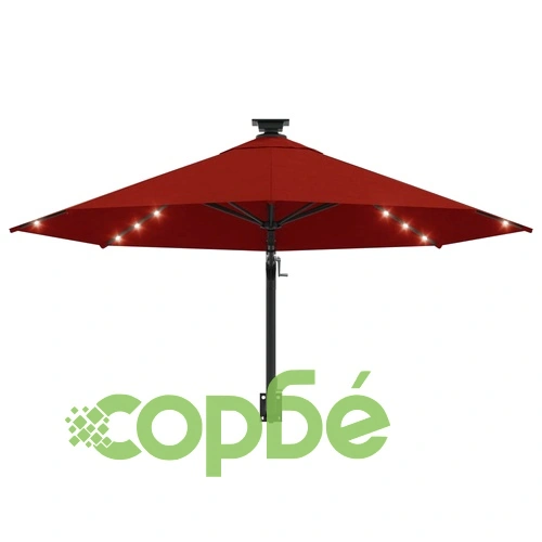 Градински чадър за монтаж на стена, с LED, 300 см, теракота ➤ топ цена ➤ sorbe.bg