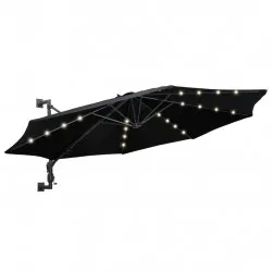 Чадър за монтаж на стена с LED и метален прът, 300 см, черен
