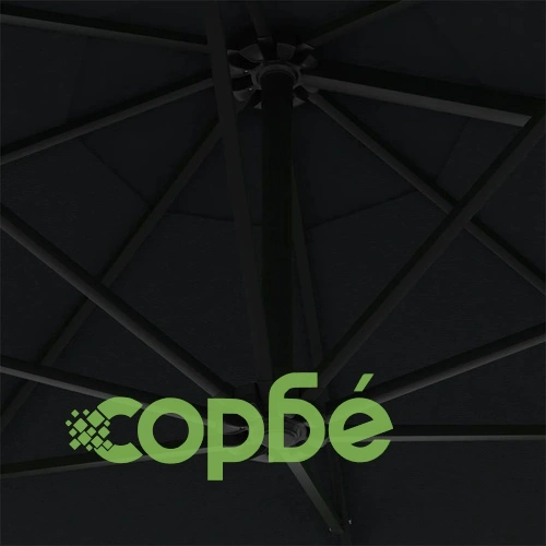 Градински чадър за монтаж на стена, с LED, 300 см, черен ➤ топ цена ➤ sorbe.bg