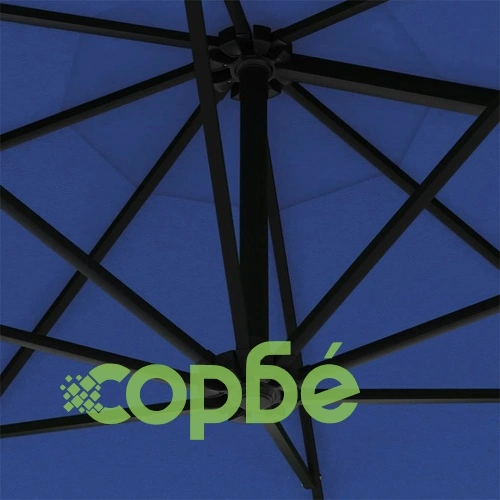 Градински чадър за монтаж на стена, с LED, 300 см, син ➤ топ цена ➤ sorbe.bg