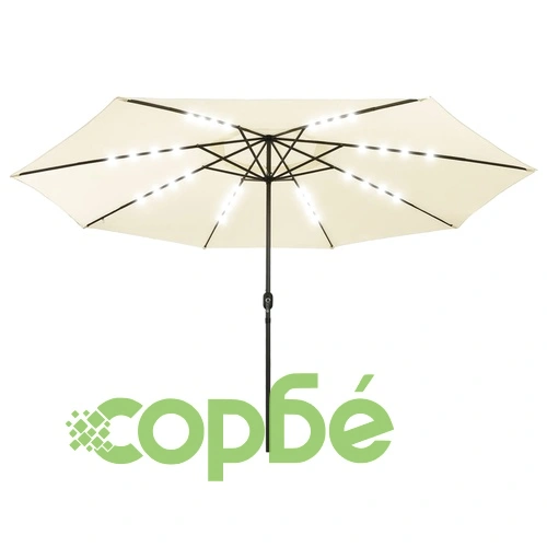Градински чадър с LED лампички, 400 см, пясъчен ➤ топ цена ➤ sorbe.bg