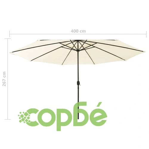 Градински чадър с LED лампички, 400 см, пясъчен ➤ топ цена ➤ sorbe.bg