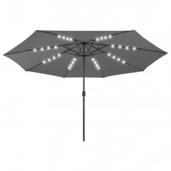 Градински чадър с LED лампички и метален прът, 400 см, антрацит