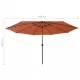 Градински чадър с LED лампички и метален прът, 400 см, теракота