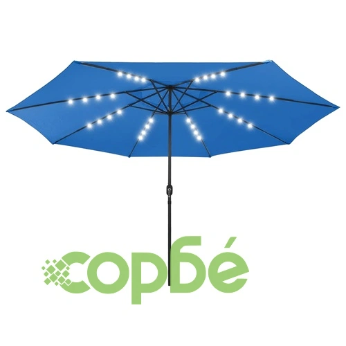 Градински чадър с LED лампички, 400 см, лазурносин ➤ топ цена ➤ sorbe.bg