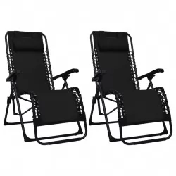 Сгъваеми столове тип шезлонг, 2 бр, черни, textilene