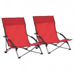 Сгъваеми плажни столове, 2 бр, червени, текстил