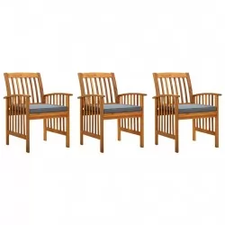 Градински трапезни столове с възглавници, 3 бр, акация масив