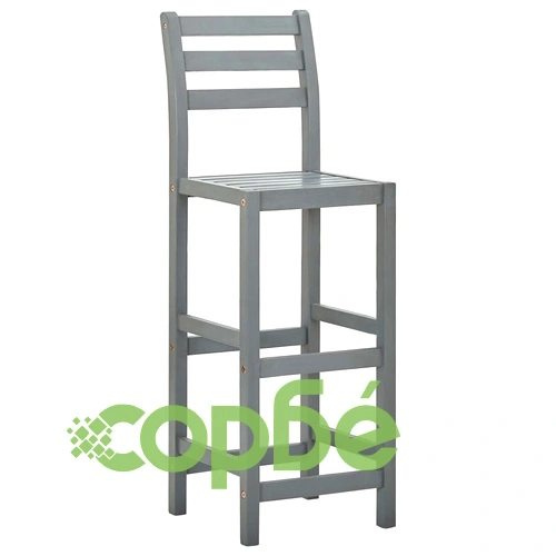 Бар табуретки, 4 бр, сиви, акациево дърво масив ➤ топ цена ➤ sorbe.bg