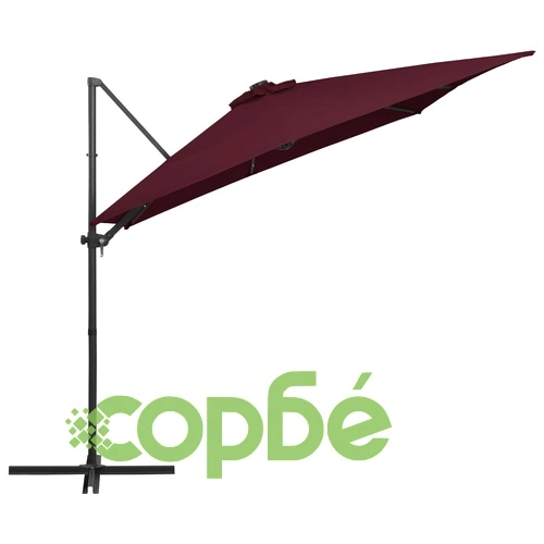 Конзолен градински чадър, с LED светлини, бордо, 250x250 см ➤ топ цена ➤ sorbe.bg