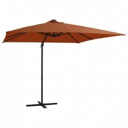 Градински чадър с LED осветление, теракота, 250x250 см