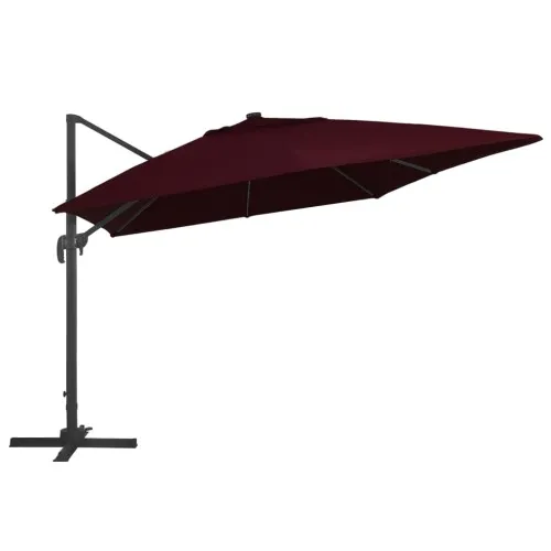Чадър с чупещо рамо и LED лампи бордо червен 400x300 см ➤ топ цена ➤ sorbe.bg