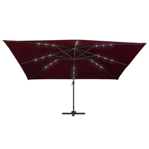 Чадър с чупещо рамо и LED лампи бордо червен 400x300 см ➤ топ цена ➤ sorbe.bg