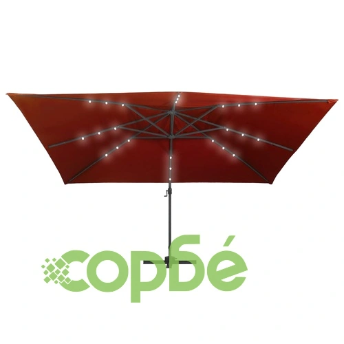 Конзолен градински чадър, с LED светлини, теракота, 400x300 см ➤ топ цена ➤ sorbe.bg