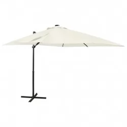 Чадър с чупещо рамо, прът и LED лампи, пясъчен, 250 см