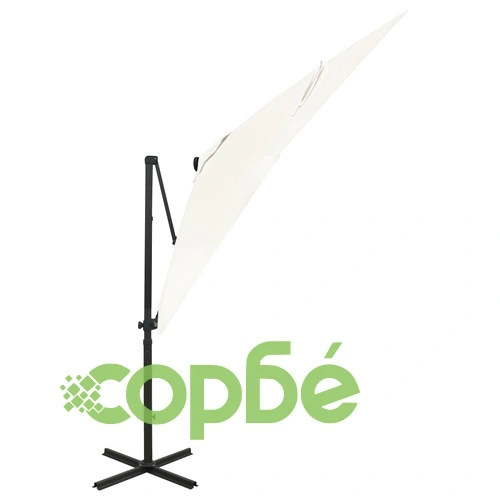 Конзолен градински чадър с прът и LED светлини, пясъчен, 250 см ➤ топ цена ➤ sorbe.bg
