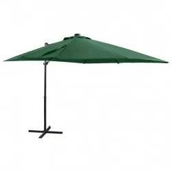 Чадър с чупещо рамо, прът и LED лампи, зелен, 250 см