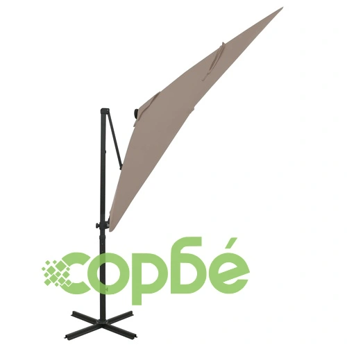 Конзолен градински чадър с прът и LED светлини, таупе, 250 см ➤ топ цена ➤ sorbe.bg
