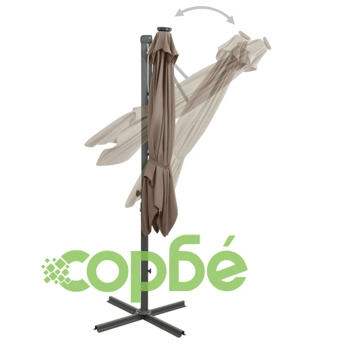 Конзолен градински чадър с прът и LED светлини, таупе, 250 см ➤ топ цена ➤ sorbe.bg