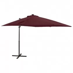 Чадър с чупещо рамо, прът и LED лампи, бордо червено, 250 см