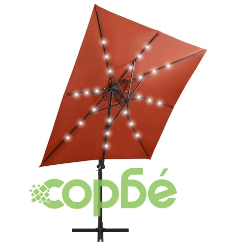 Конзолен градински чадър с прът и LED светлини теракота 250 см ➤ топ цена ➤ sorbe.bg