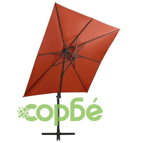 Конзолен градински чадър с прът и LED светлини теракота 250 см ➤ топ цена ➤ sorbe.bg