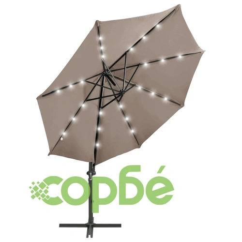 Конзолен градински чадър с прът и LED светлини, таупе, 300 см ➤ топ цена ➤ sorbe.bg