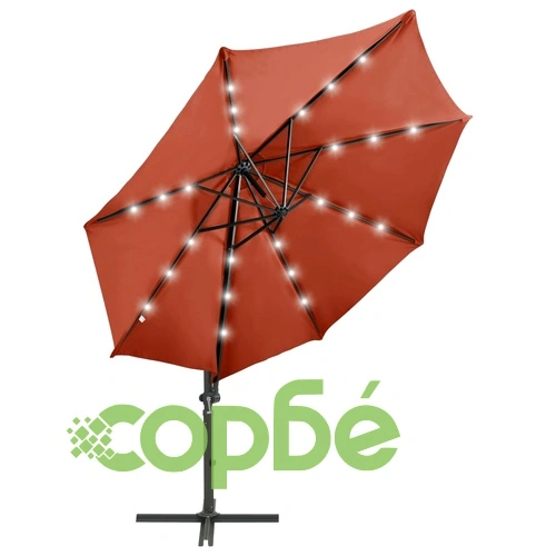 Конзолен градински чадър с прът и LED светлини теракота 300 см ➤ топ цена ➤ sorbe.bg