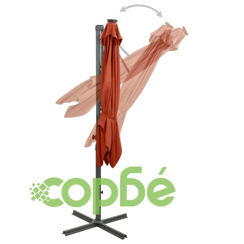 Конзолен градински чадър с прът и LED светлини теракота 300 см ➤ топ цена ➤ sorbe.bg