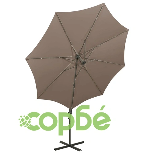 Конзолен градински чадър с прът и LED светлини, таупе, 300 см ➤ топ цена ➤ sorbe.bg