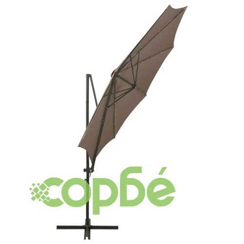 Конзолен градински чадър с прът и LED светлини, таупе, 300 см ➤ топ цена ➤ sorbe.bg