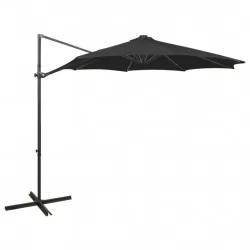 Чадър с чупещо рамо, прът и LED лампи, черен, 300 см