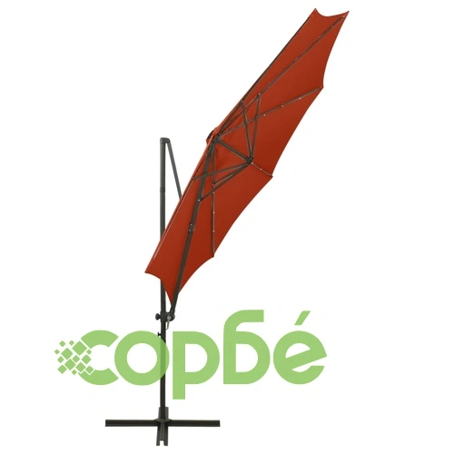 Конзолен градински чадър с прът и LED светлини теракота 300 см ➤ топ цена ➤ sorbe.bg