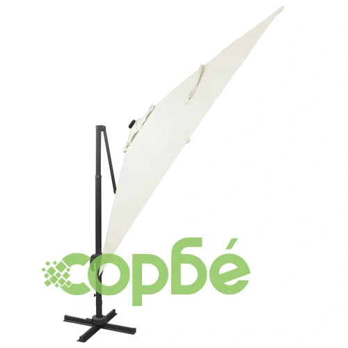 Конзолен градински чадър с прът и LED светлини, пясъчен, 300 см ➤ топ цена ➤ sorbe.bg