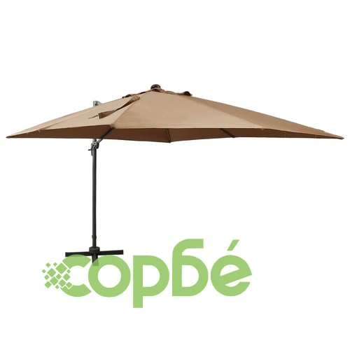 Конзолен градински чадър с прът и LED светлини, таупе, 300 см ➤ топ цена ➤ sorbe.bg