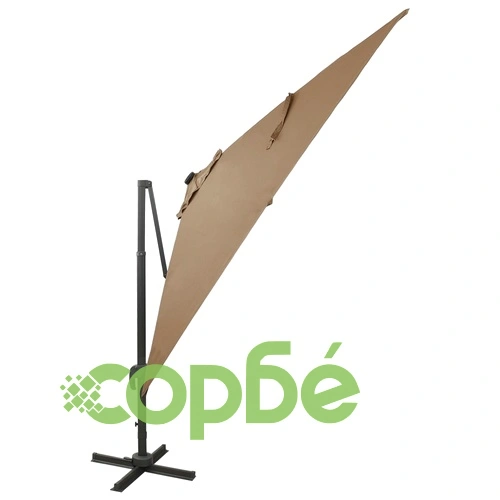 Конзолен градински чадър с прът и LED светлини, таупе, 300 см ➤ топ цена ➤ sorbe.bg