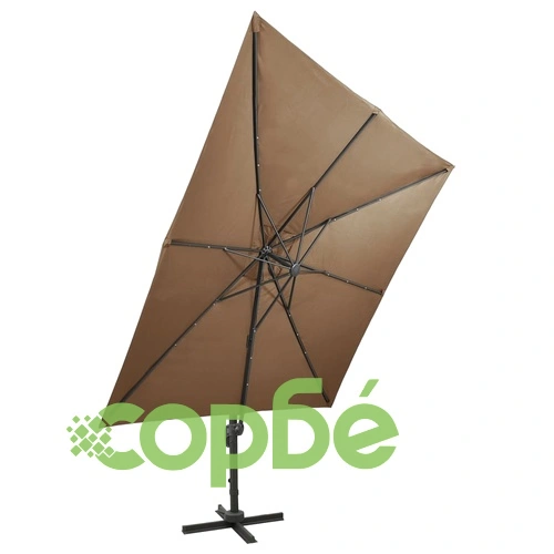 Конзолен градински чадър с прът и LED светлини, таупе, 300 см ➤ топ цена ➤ sorbe.bg
