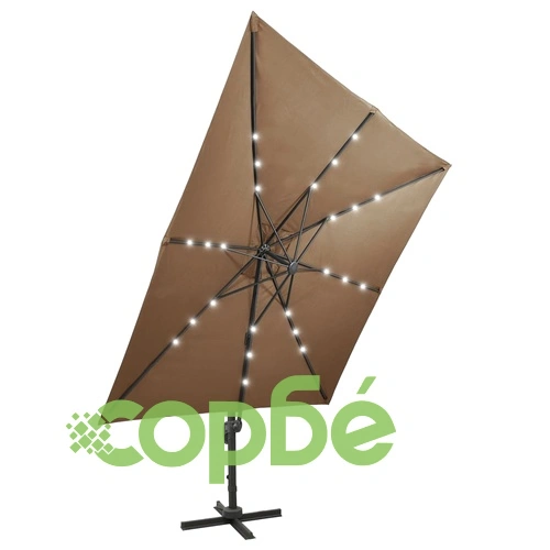 Конзолен градински чадър с прът и LED светлини, таупе, 300 см ➤ топ цена ➤ sorbe.bg