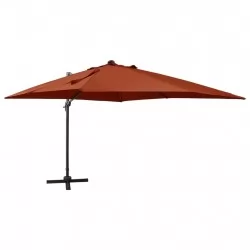Чадър с чупещо рамо, прът и LED лампи, теракота, 300 см