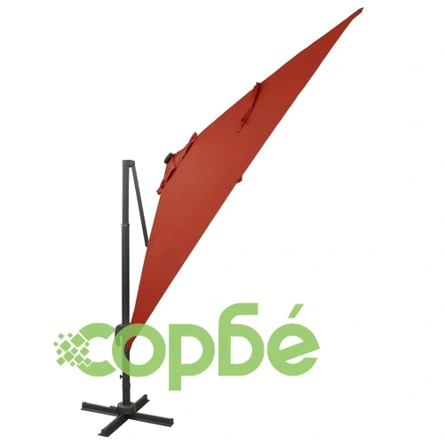 Конзолен градински чадър с прът и LED светлини теракота 300 см ➤ топ цена ➤ sorbe.bg