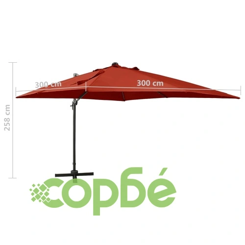 Конзолен градински чадър с прът и LED светлини теракота 300 см ➤ топ цена ➤ sorbe.bg