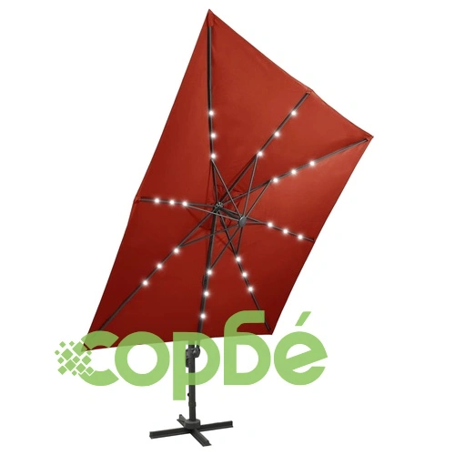 Конзолен градински чадър с прът и LED светлини теракота 300 см ➤ топ цена ➤ sorbe.bg