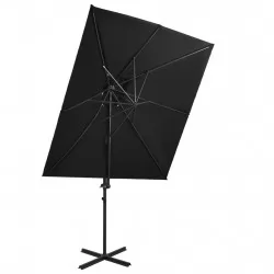 Градински чадър чупещо рамо с двоен покрив черен 250x250 см