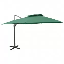 Градински чадър, чупещо рамо, с двоен покрив, 300x300 см, зелен