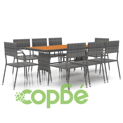 Градински трапезен комплект, 9 части, полиратан, сив ➤ топ цена ➤ sorbe.bg