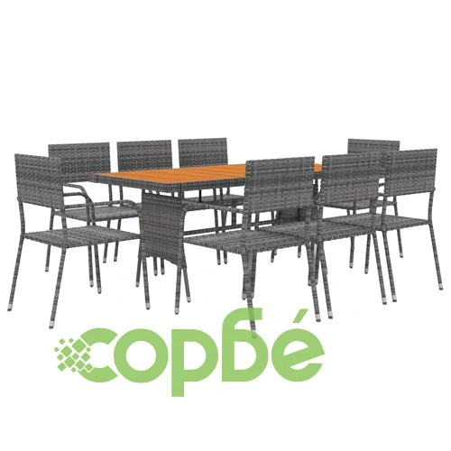 Градински трапезен комплект, 9 части, полиратан, сив ➤ топ цена ➤ sorbe.bg