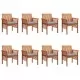 Градински трапезни столове с възглавници 8 бр масивна акация